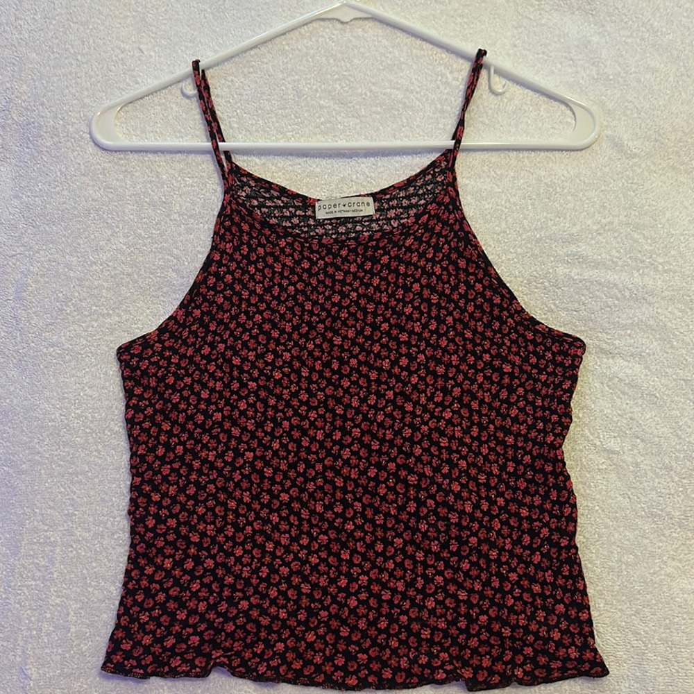 Pink,red,and black textured tank top blouse with bikini straps “non-adjustable”